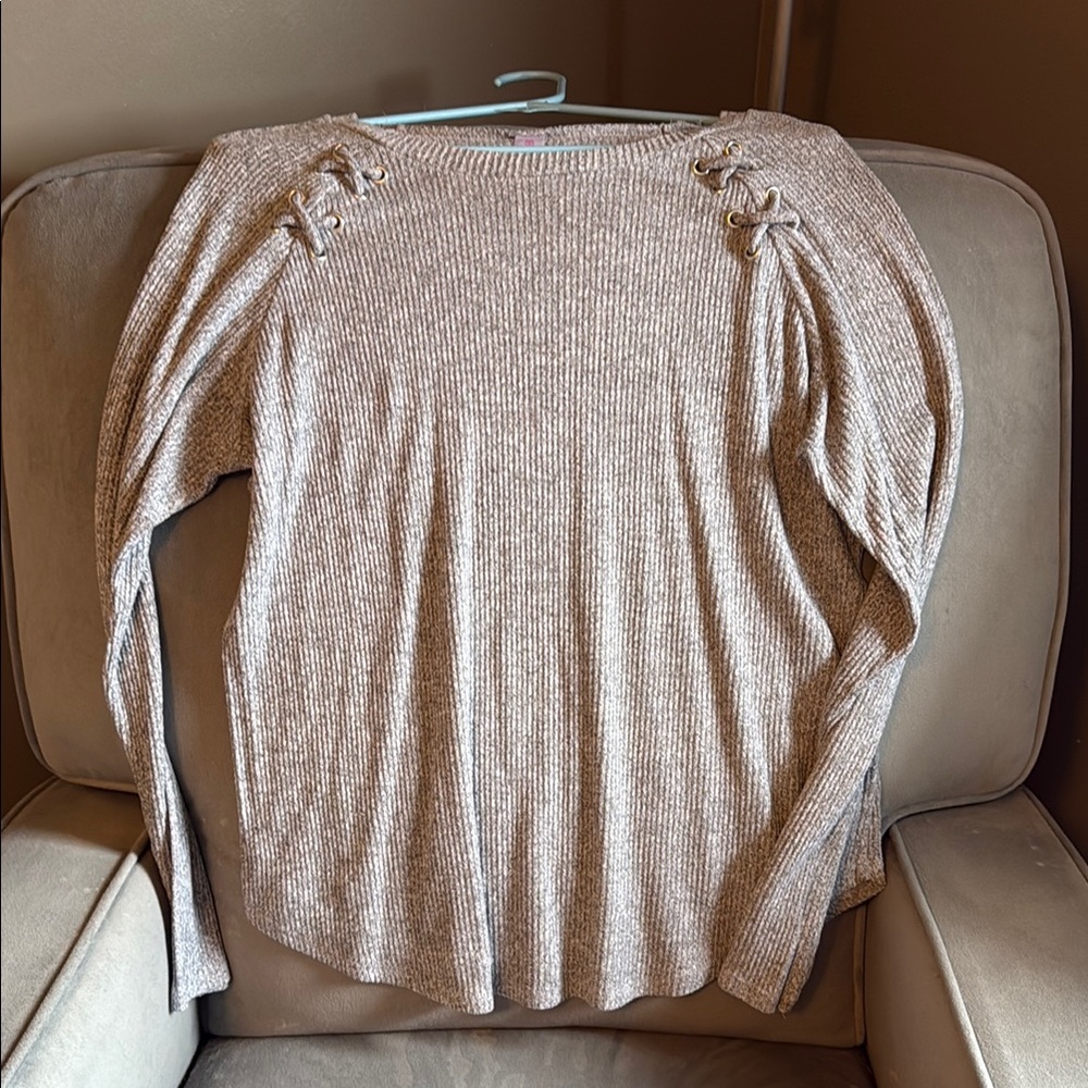 Women's Grey Sweater with Lace-Up Detail